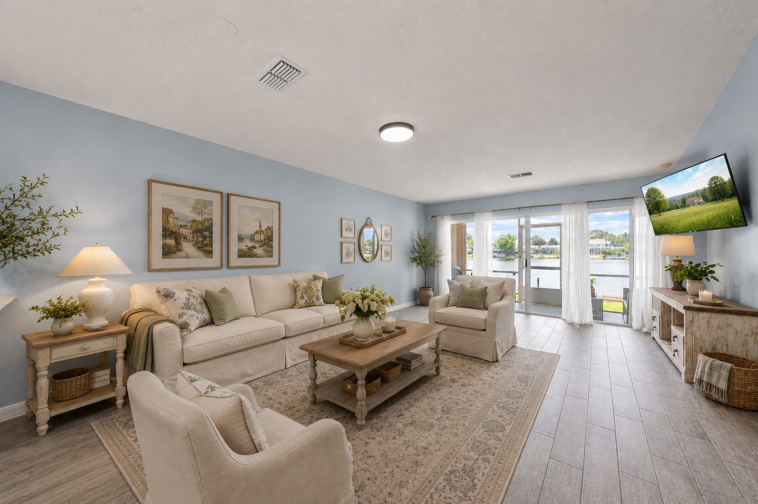 Living room with lake view