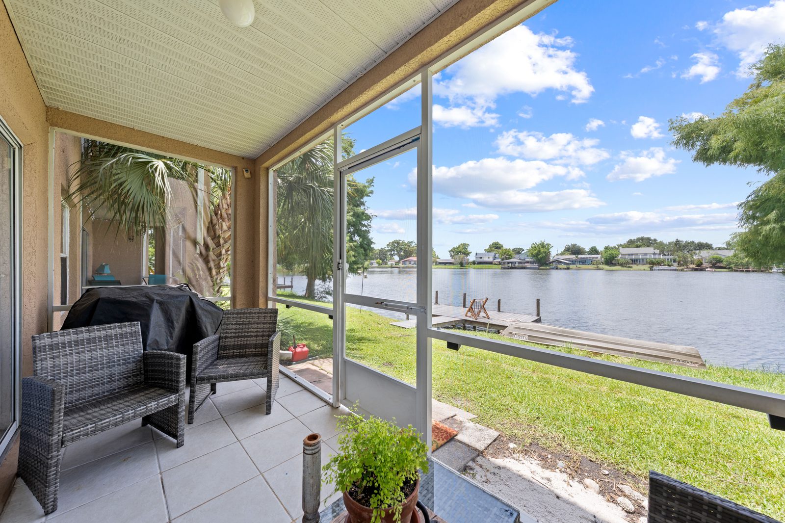 Screened patio overlooking Fish Lake
