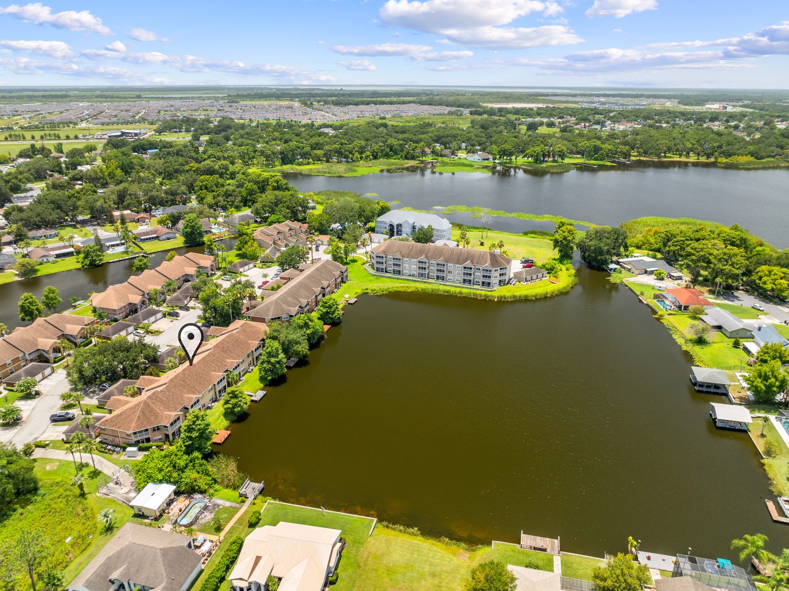 Aerial showing the lake setting